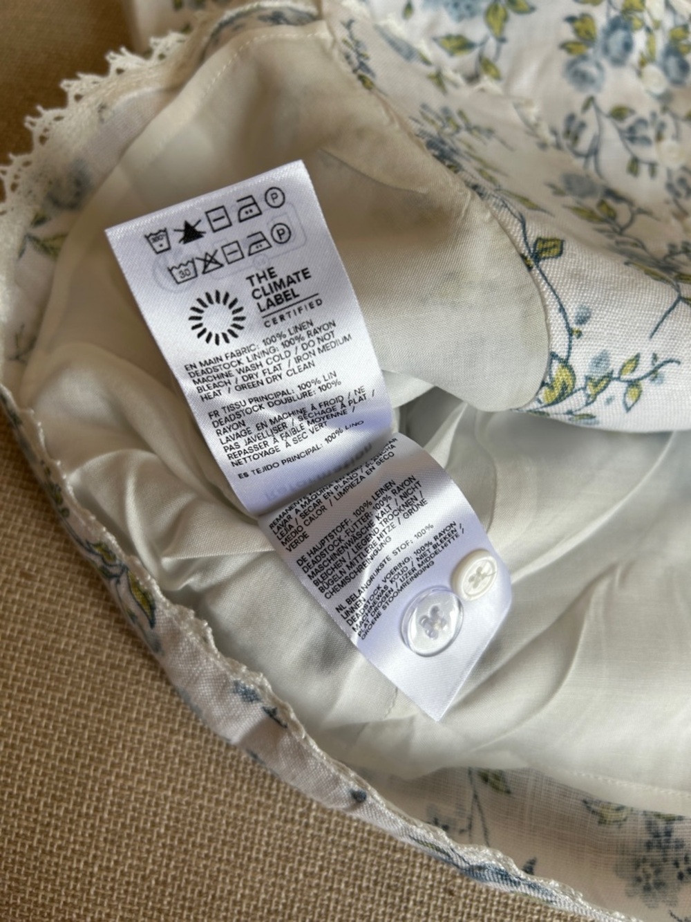 BEST Reformation Viola Linen Top Nostalgia Floral White Blue French Causal - Picture 10 of 11